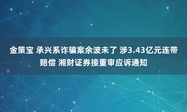 金策宝 承兴系诈骗案余波未了 涉3.43亿元连带赔偿 湘财证券接重审应诉通知